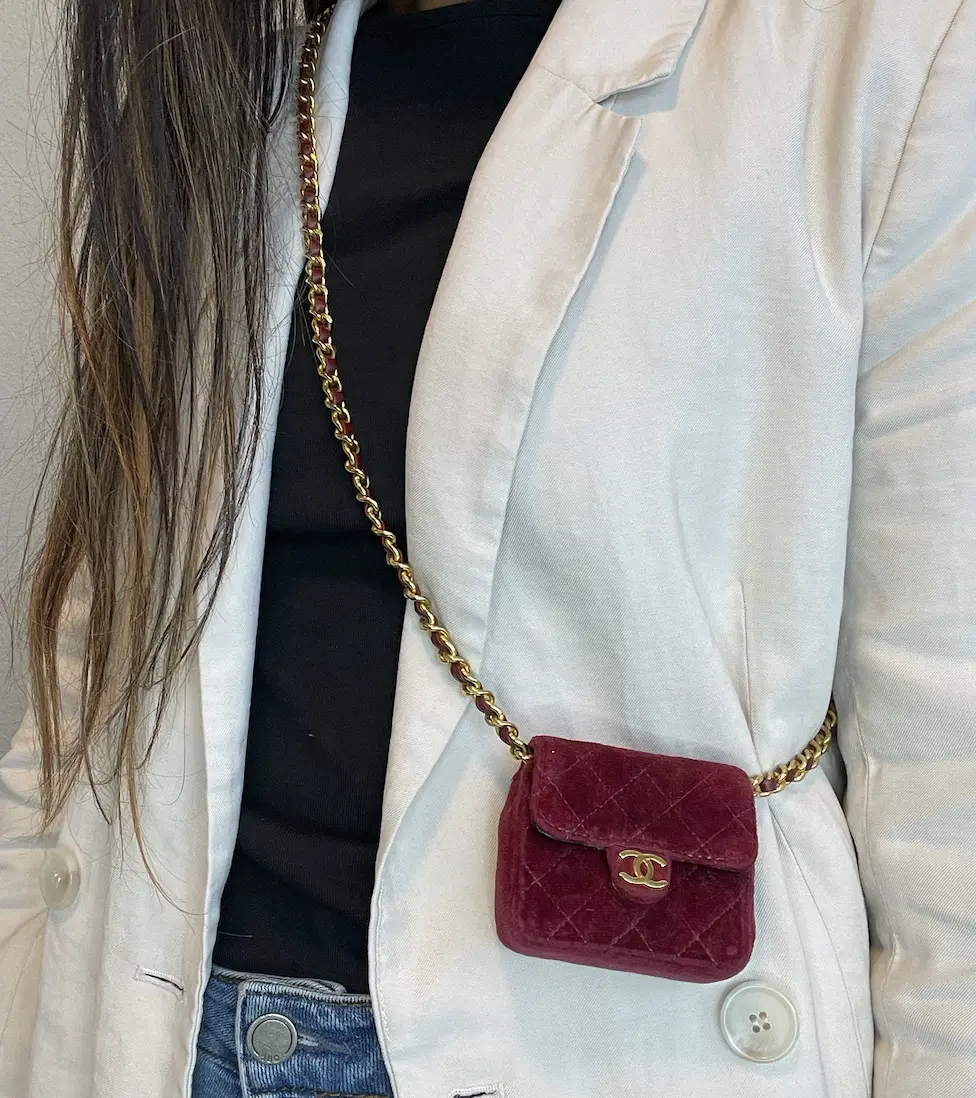 Pre-owned CHANEL Velvet Mini Bags Nano Red Bag