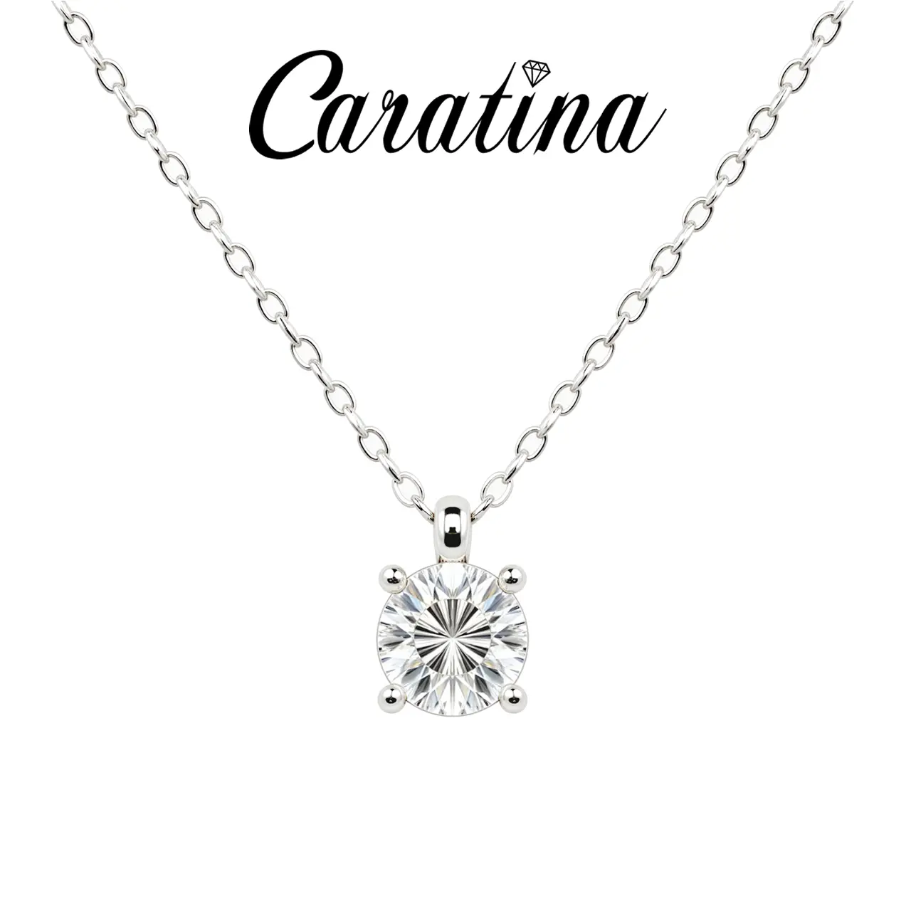Caratina 0.5CT/ 1CT Round Synthetic Moissanite Solitaire Pendant Necklace in 925 Sterling Silver Perfect Birthday Mother’s Day Unisex Christmas Gift for Men Women Wedding Set