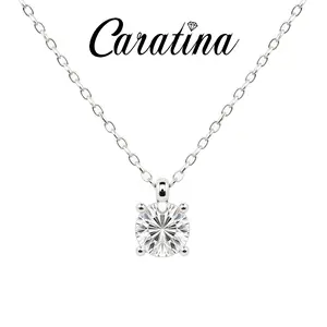 Caratina 0.5CT/ 1CT Round Synthetic Moissanite Solitaire Pendant Necklace in 925 Sterling Silver Perfect Birthday Mother’s Day Unisex Christmas Gift for Men Women Wedding Set