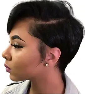 13x4 Lace Pixie Cut Human Hair Wig, Short Curly Wig for Daily Party Use, Burgundy Color, Women's Hairstyle Accessory