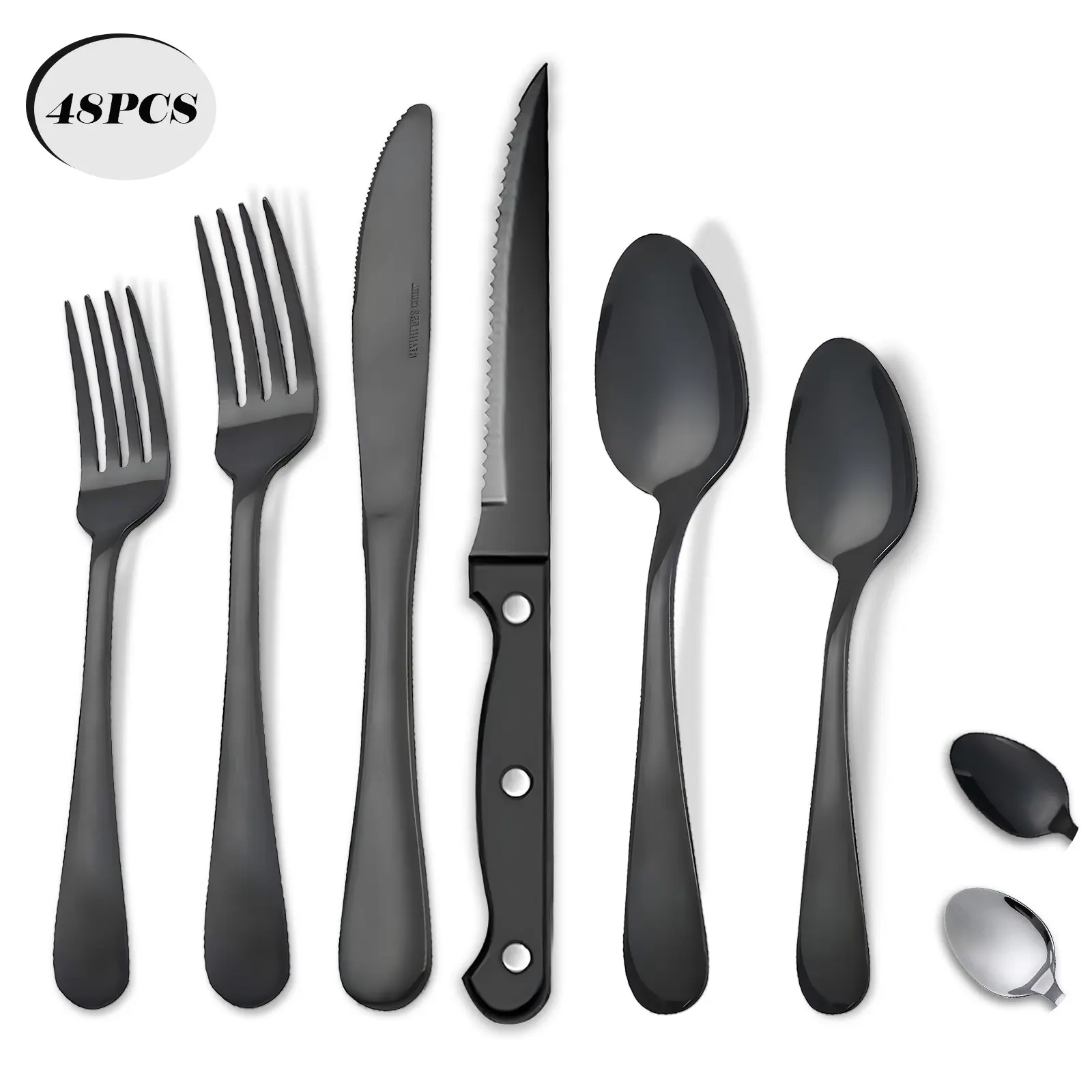 24/48PCS Modern Stainless Steel Cutlery Set with Steak Knives, Dishwasher Safe Kitchen Supplies for Home Kitchen, Restaurant, Weddings, Caterings Tableware Flatware Set