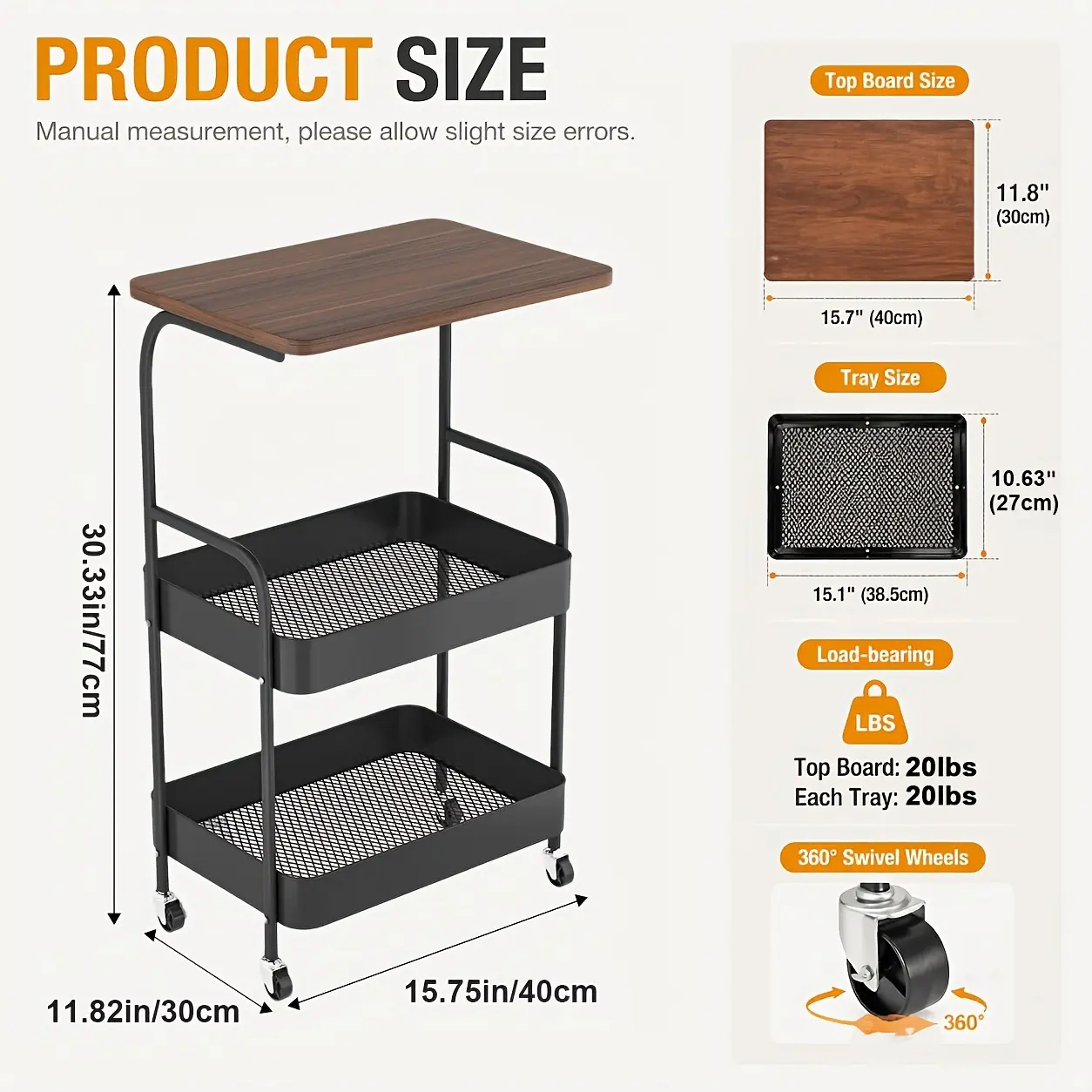 3-Layer Multifunctional Rolling Cart, Home Office Storage Organizer with Portable Wheels - Suitable for Bedroom Bed Side Table, Kitchen Snack Rack Use