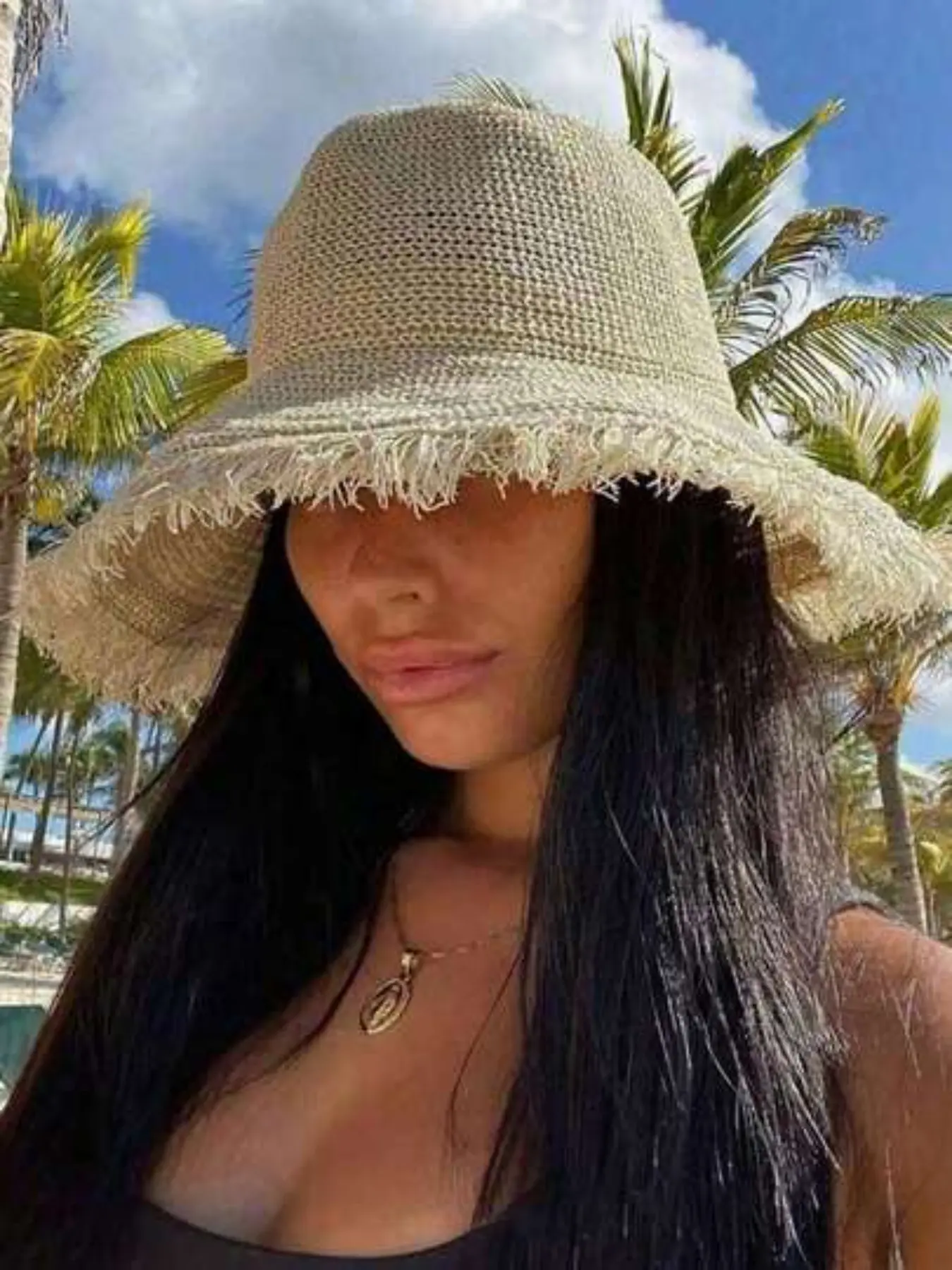 Cross-border raw edge knitted sun hat Japanese knitted large brim fisherman hat Korean style fashionable face-covering sun hat High Quality Hat Knit Hats