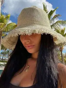 Cross-border raw edge knitted sun hat Japanese knitted large brim fisherman hat Korean style fashionable face-covering sun hat