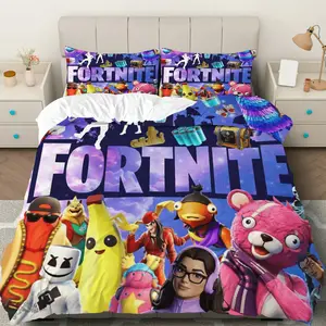 3PCS Duvet Cover Set, 1 Duvet+2 Pillowcases(Without filler), Fortnite gaming fun adventure epic character theme, Birthday bedding set, gamer  room bedroom dorm college apartment Suitable for decoration scene.