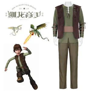 Movie Dragon Hiccup Cosplay Costume wig Green T Shirt Pant Brown Vest Set Halloween adult cartoon dragon Training