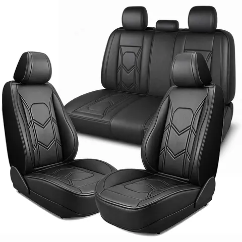 Premium Waterproof Nappa Leather Cushion Protectors, Universal for 5 Seats Full Set Car Seat Covers, 40/60 Split Front and Rear Bench Seat, Breathable Auto Accessories, Universal Fit for Vehicles Sedans SUVs Pickup Truck