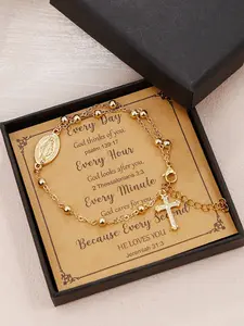 Fashionable Cross Saint Mary Bracelet, Simple Unisex Casual Versatile Prayer Bracelet, Stylish Design for Men and Women, Religious Jewelry Gift
