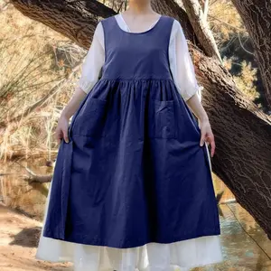 5 colors kitchen apron with pockets - vintage style japanese aprons plus size, side open design