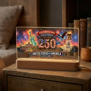 1776 - 2026 250 Years of American Freedom Rectangle Acrylic Night Light USA 250th Anniversary Liberty Statue American Keepsake Independence Day Gift Patriotic Acrylic Home Decor
