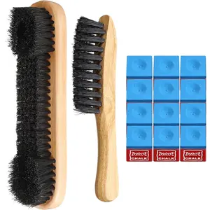 3 Set Billiards Pool Table and Rail Brush Including 12 Pieces Pool Cue Chalk Cubes Snooker Table Wooden Cleaning Brush Kit Billiards Accessories 9 Inches (Beige)