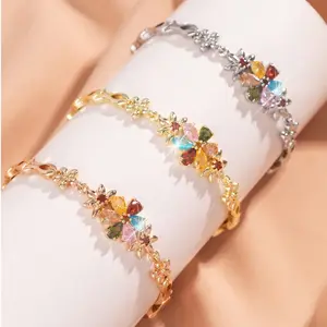 1 Piece Women's Trendy Zinc Alloy Flower Bangle with Cubic Zirconia and Single Water Drop Design Exquisite Party Jewelry