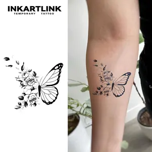 INKARTLINK magic art tattoo 2 pieces,Flower and Butterfly ,waterproof, semi-permanent, long-lasting, temporary, simple fake stickers, for party,