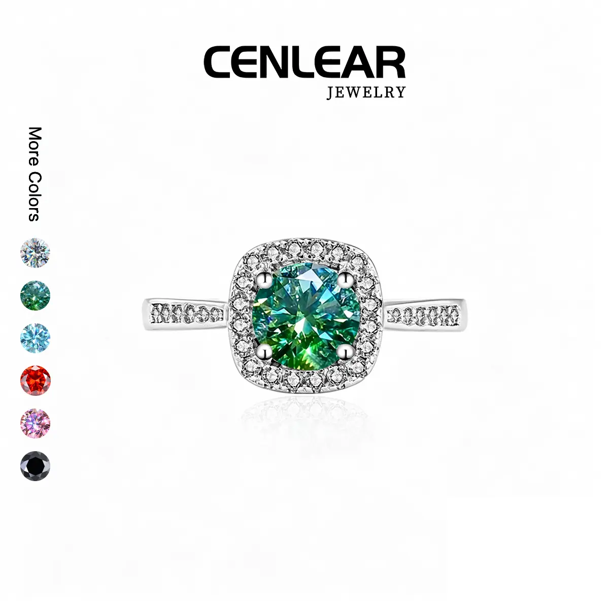 CENLEAR 1 Carat Green Moissanite Round Cut Statement Ring Sparkle Brilliant Superb Brilliance Engagement Ring Alternative, Stylish Accessory, Comes With Certificate And Exquisite Gift Box.
