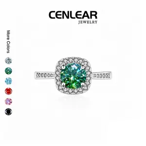 CENLEAR 1 Carat Green Moissanite Round Cut Statement Ring Sparkle Brilliant Superb Brilliance Engagement Ring Alternative, Stylish Accessory, Comes With Certificate And Exquisite Gift Box.