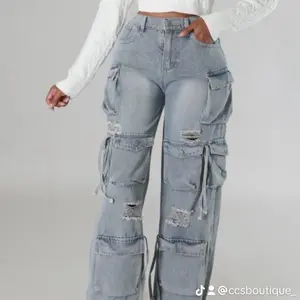 Always On The Go Distressed Cargo Jean. Denim Fashion***