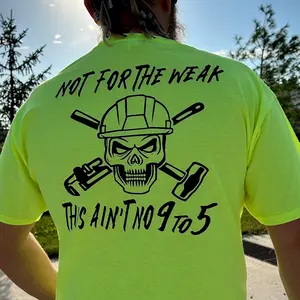 HI VIZ SAFETY GREEN “NOT FOR THE WEAK” Adult Unisex 5.6 oz. DRI-POWER ACTIVE Pocket T-Shirt Stylish