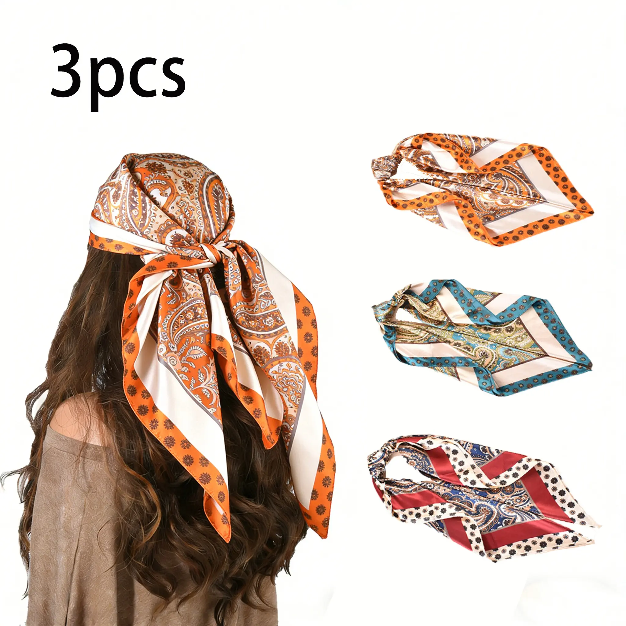3/1PCS Paisley Print Head Scarf Hair Wraps Headband for Women - Retro Hair Accessories Set, Fashion Head Bands for Daily/Party Hairstyle Decoration, Printed Polyester Scarf Hair Scarves