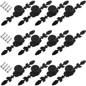 12 count 4.72"/120mm Kitchen Cabinet Knob  Black Drawer Pulls Knobs with Plate Antique Dresser Handles for Furniture Closet Wardrobe Furniture Door, Floral  Black