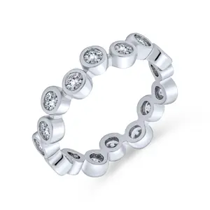 Bubble Circle Geometric Zig Zag Bezel Band CZ Eternity Ring Stackable Ring