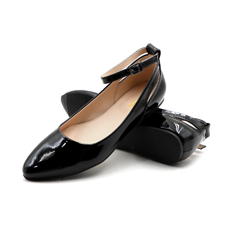 Women's Comfortable Ballet Flats Pointed Toe Patent Leather Ankle Strap with Buckle Elegant Lightweight Breathable Girl Casual Dress Flat Shoes Footwear For Work Office Daily Wear