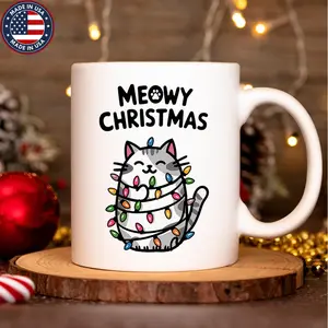 [Sale off up to 50%] Meowy Christmas Mug, Cute Christmas Mug, Christmas Cats Mug, Cat Lover Gift, Cat Mom Gift, Christmas Gift, Holiday Mug, Christmas Mug