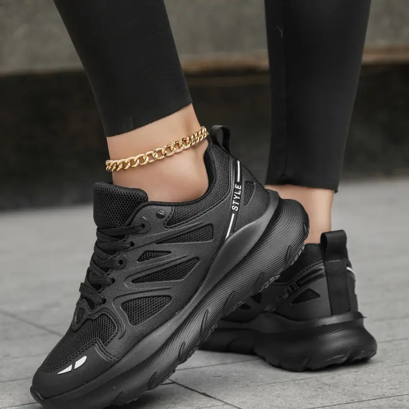 Women's Striped Mesh Breathable Thick Sole Sports Shoes, Lightweight Shock Absorbing Laces Running Shoes, Anti-Slip Soft Bottom Low Top Dad Sneakers, Workout Sneakers, Shoe For Runners, Running Sports Footwear, Running Style Sneakers