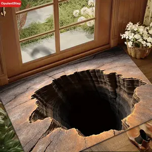 3d Hole Carpet Realistic 3D Optical Illusion Black Hole Crack Rug Non-Slip Machine Washable Durable Polyester Suitable for Indoor/Outdoor Use in Living Room Balcony Entrance with 3D Cave Effect