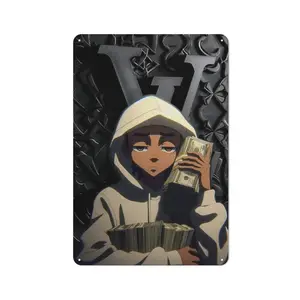 The Boondocks Riley "Get Money" Metal Tin Sign - Classic Black Anime Wall Art for Man Cave