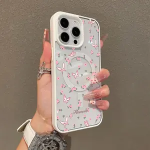Simple Pink butterfly Phone Case for iPhone17/11/12/13/14/15/16/promax Cute dinosaurs y2k cased MagSafe Ready, Anti-Fall, Springtok and Ultra-Thin Design |     Perfect for Everyday Use Protective Floral Screen Protector