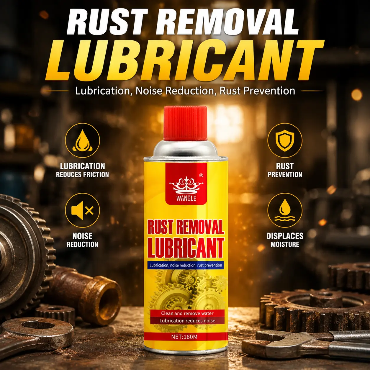 RUST REMOVAL LUBRICANT – Fast-Acting Metal Care Formula Removes Rust & Oxidation, Provides Anti-Rust Protection and Lubricating Care, Helps Reduce Squeaky Sounds, Perfect for Cars, Motorcycles, Bikes, Tools & Household Metal Parts
