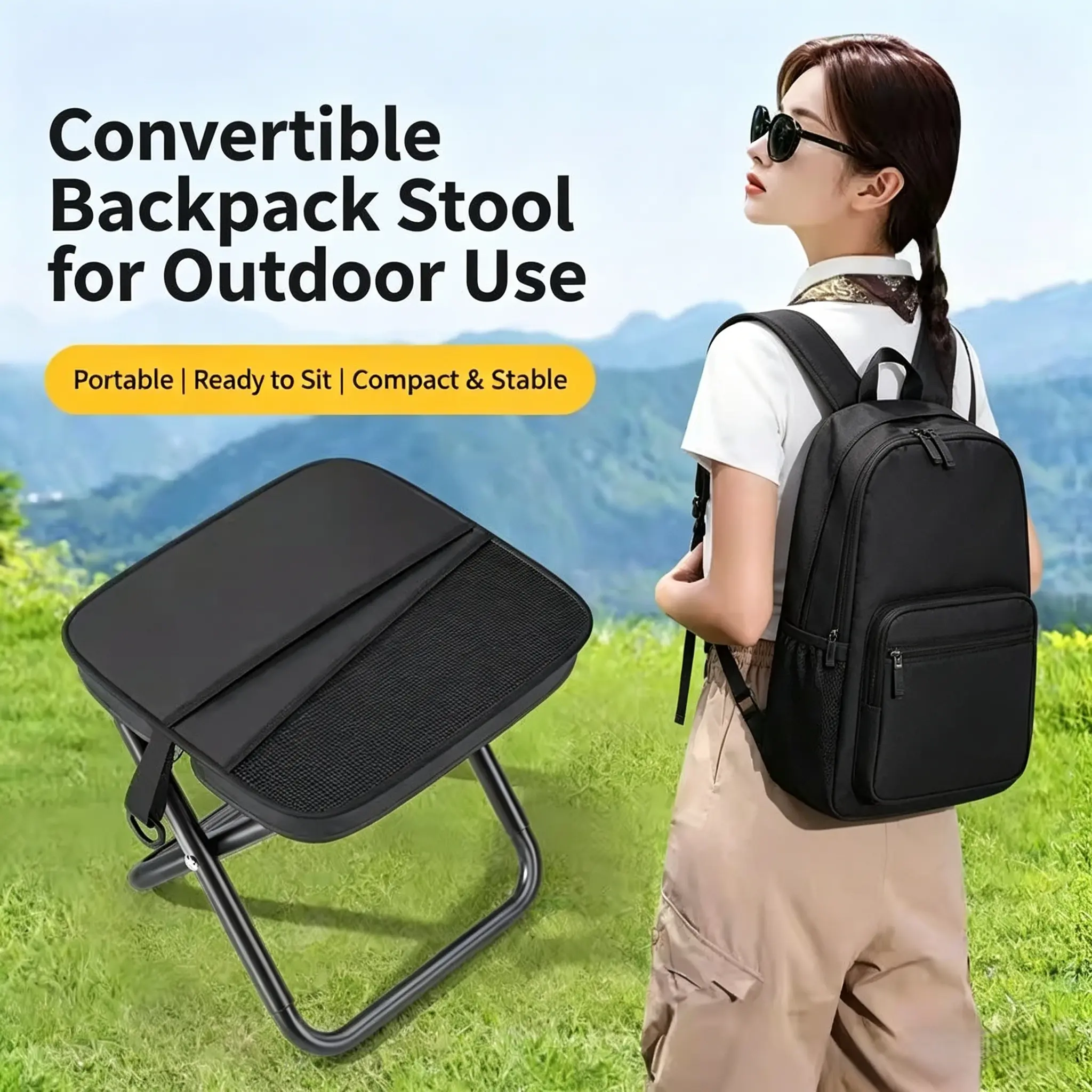 New Upgraded Breathable Mesh Folding Stool Ultra Compact Pocket Chair Solid Metal Support Frame Forest Camping Must-Have