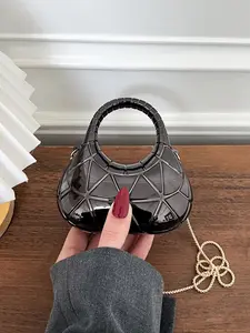 Women's Rhombus Box Bag 2026 Spring New Elegant Chain Crossbody Bag, Heavy Metal Texture Handbag, Unique Design Crescent Moon Bag, Textured Bag