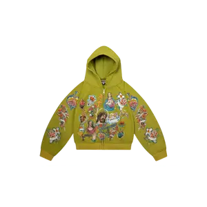 We Are Righteous Risen King Green Cropped Zip-Up Hoodie
