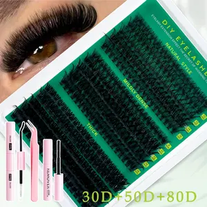 300 Cluster DIY Eyelash Clusters, Dense Effect, 30D/50D/80D Individual Lashes, Length 8-16mm, DIY Eyelash Extension Set, Beginner Friendly