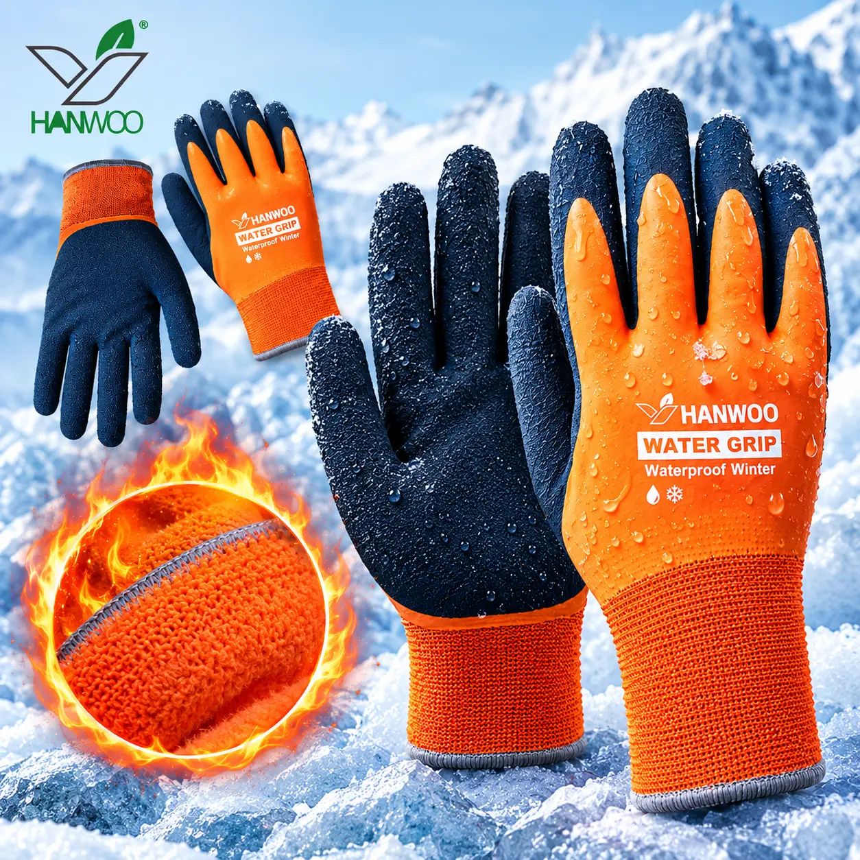 HANWOO 2-Pairs Pack Waterproof, Non-Slip, Cold-Weather Insulated Workwear Gloves for Men (Home Improvement & Work Safety Equipment)