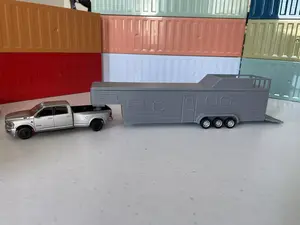 3D Print 1/64 Horse Hay Roof Gooseneck Enclosed 36FT Car Trailer for Greenlight