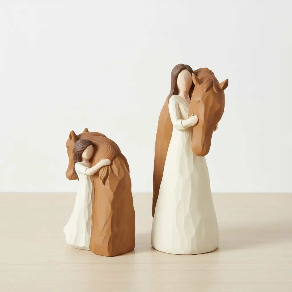 Polyresin Cute Girl Hugging Horse Figurine - Compact Equestrian Themed Home Decor Ornament, Garden Tabletop Display, Valentine's Day Holiday Gift for Animal Lovers, Valentines Day, Equestrian Enthusiasts