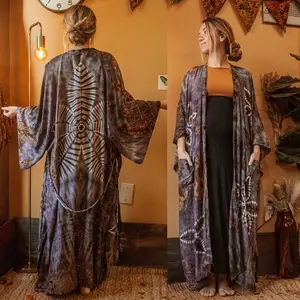 Organic Boho Chic Moondance Hand Dyed Duster Kimono, Open Front Tie Dye Cardigan, Hippie Flower Kimono Robe Jacket, Gift for her, Handmade