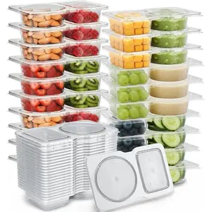 40 PCS Double-Layer Reusable Snack Containers with Lids 2 Compartments Plastic Lunch Boxes for Portion Control Snacks Sauces Dips Camping Travel Outdoor Kitchen Safe