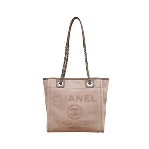 Pre-owned CHANEL Canvas Tote Bags Beach bag / Shopping bag / Small size / Coffee color / / 24 page size / Silver buckle