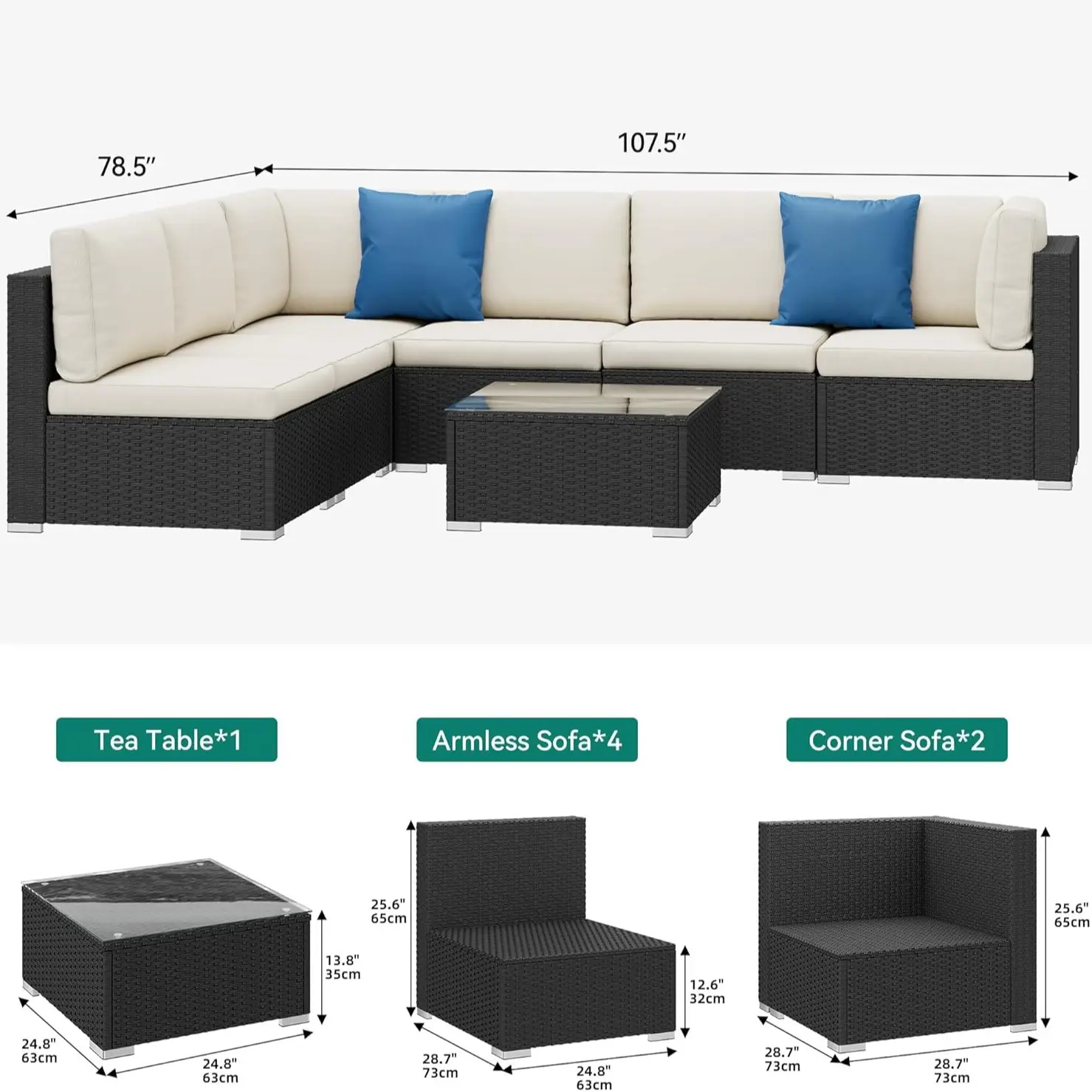 7 Pieces - Beige+Black