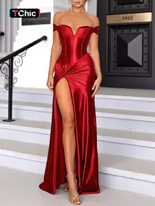 Elegant One Shoulder Party Dress, Split Design, European and American Style, Women's Fashion, Perfect for Parties and Events
