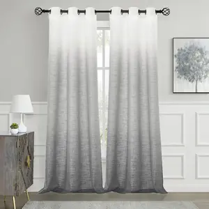 Ombre Window Curtain Panel Linen Gradient Print on Rayon Blend Fabric Drapery Treatments for Living Room/Bedroom, Cream White to Gray, 40" x 84", Set of 2