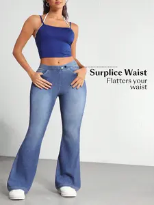 Plus Size Women High Waist Stretch Micro Flare Jeans, Tummy Control Butt Lift Four Way Stretch Bell Bottoms, Essential for Home and Outing