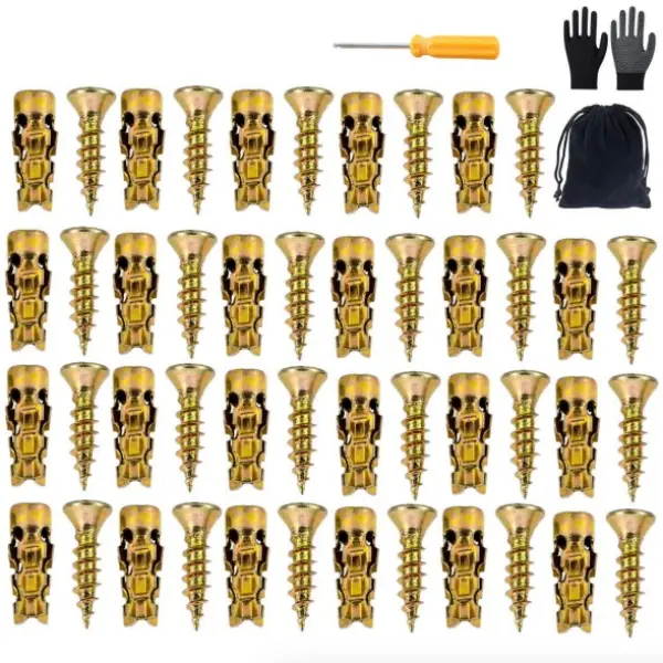60 Packs 6×14mm Short Expansion Screw Set with 1 PCS Screwdriver, 1 Pair of Gloves and 1 PCS Storage Bag | Cabinet Hinge Repair & Stripped Thread Restoration, Secure Cabinet Door Fastening campingessentials