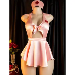Sexy Lingerie, Cosplay, Sweetheart Nurse Suit, Sexy Hollow Design, Contains: Dress+ Thong+ Headband, Elegant Ladies Nightdress, Bed Seduction Clothes, Passion Robe, Lingerie Set, Boudoir Attire, Cosplay Costume, Seductive Nightdress, Elegant Nightg