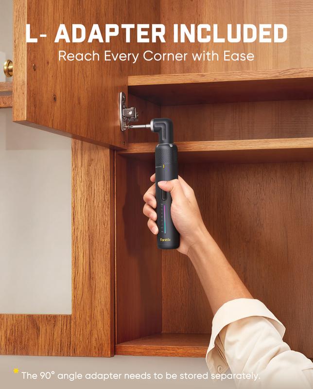 Fanttik S2 Pro Max Electric Screwdriver, Cordless Screwdriver Set, 7 Torque Settings, 0.5 to 6N.m, 16 Magnetic Bits, 1/4''Hex Shank, with 90° Angle Adapter, for Furniture, Household Repairs