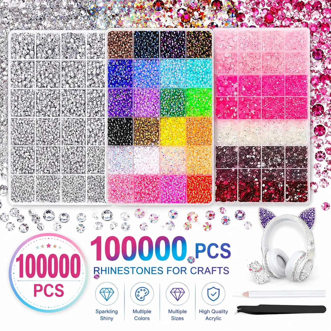 100000Pcs 80 Grids DIY Jelly Rhinestones synthetic beads With Kit for Bedazzling 3mm Multicolor synthetic beads Resin Flatback beads for Art Bedazzler Kit for Crafting Book Shoes Nail Art