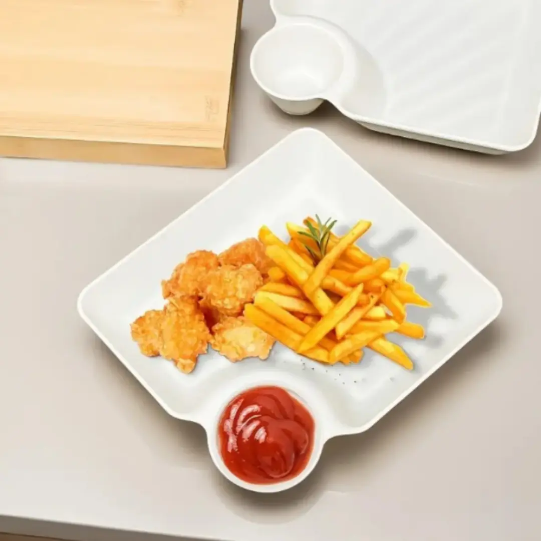 5-Piece Separated Snack Tray Set, Plastic Sushi/snack Dip Dish, Ideal for Kitchen, Restaurant, Outdoor, Dorm, Snack Plates(white)